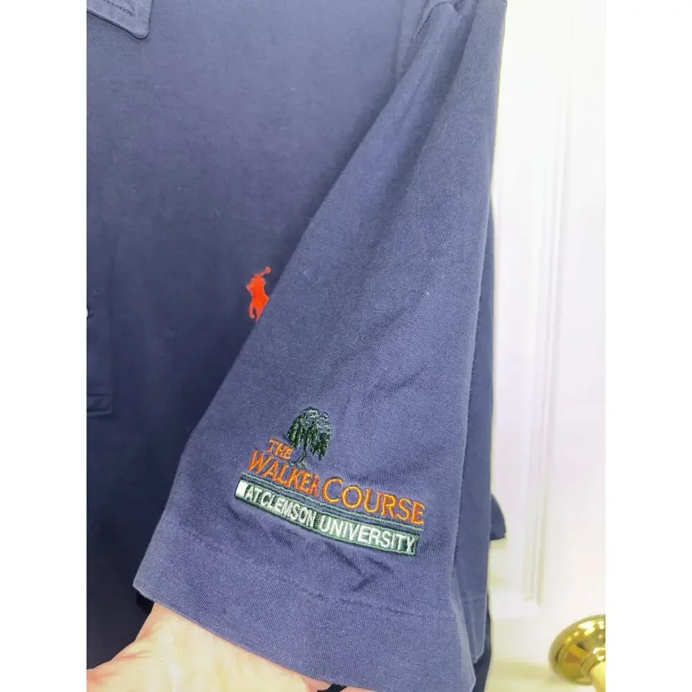 Polo Golf Ralph Lauren Vintage Lisle Navy Pima Cotton Walter Course XL Clemson